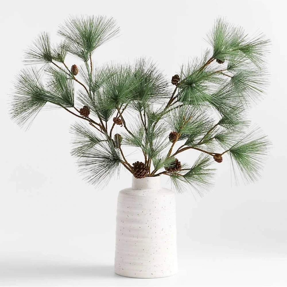 Crate and Barrel Faux Pine Needle Stem with Pinecones